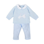 Babidu Baby Boy Pale Blue Embroidered Scooter Polo and Trouser Set